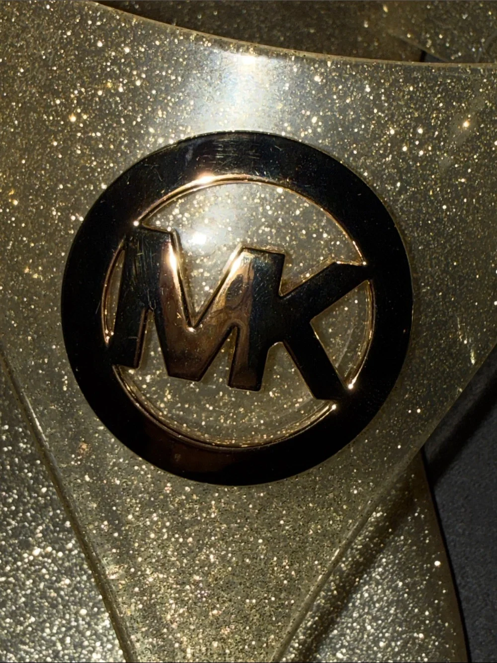 Michael Kors Gold Glitter Jelly Logo Thong Sandals